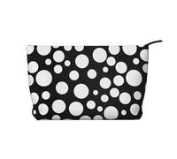 Bolsa de maquillaje de pana con lunares blancos y negros, versátil bolsa de cosméticos con cremallera para uso diario y organizador de capacidad de viaje, Black, Talla única