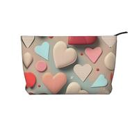 Bolsa de maquillaje de pana con patrón de amor, versátil bolsa de cosméticos con cremallera para uso diario y organizador de capacidad de viaje, Black, Talla única
