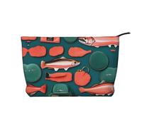 Bolsa de maquillaje de pana con patrón de salmón, bolsa organizadora de cosméticos de viaje, Black, Talla única