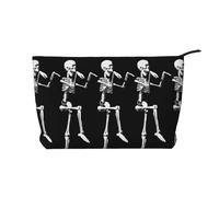 Bolsa de maquillaje de pana, diseño de calavera de esqueleto de Halloween, organizador de cosméticos, Black, Talla única