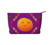 Bolsa de maquillaje de pana naranja sonriente, versátil bolsa de cosméticos con cremallera para uso diario y organizador de capacidad de viaje, Black, Talla única