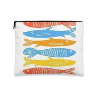 Bolsa de maquillaje de peces coloridos, bolsa de viaje de cosméticos de arte moderno para mujeres, organizador portátil de lona con cremallera, bolsa de aseo de regalo de playa, Blanco, 7x9 Inch