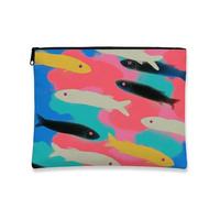 Bolsa de maquillaje de peces coloridos, vibrantes criaturas oceánicas, bolsa de viaje para mujeres, organizador portátil de lona con cremallera, regalo temático acuático, bolsa de aseo para el cuidado