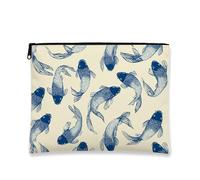 Bolsa de maquillaje de peces de carpa, bolsa de viaje con patrón de peces azules para mujer, organizador portátil de lona con cremallera, ideal para regalo de festival, bolsa de aseo para el cuidado