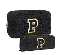 Bolsa de maquillaje de pelo de cordero con bolsa de pinceles de maquillaje, regalo de cumpleaños personalizado para el mejor, regalo único para negro bolsa de maquillaje caro (P, One Size)