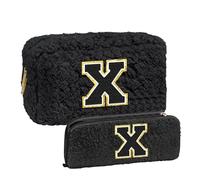 Bolsa de maquillaje de pelo de cordero con bolsa de pinceles de maquillaje, regalo de cumpleaños personalizado para el mejor, regalo único para negro bolsa de maquillaje caro (X, One Size)