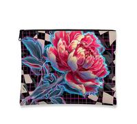 Bolsa de maquillaje de peonía, diseño floral de neón, bolsas de viaje para mujeres, bolsa de lona pequeña portátil con cremallera, organizador para regalos de festivales, perfecto para uso en verano