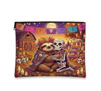 Bolsa de maquillaje de perezoso del Día de los Muertos, divertida bolsa de viaje para cosméticos de esqueleto para mujeres y niñas, organizador portátil de lona con cremallera, bolsa de aseo de granja