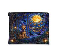 Bolsa de maquillaje de perro Airedale Terrier de Halloween, bolsa de viaje para cosméticos, bolsa de viaje para mujeres, organizador portátil de lona con cremallera, bolsa de aseo de bruja de 7 x 9
