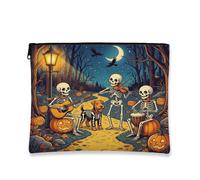 Bolsa de maquillaje de perro Airedale Terrier de Halloween, bolsa de viaje para cosméticos de esqueleto de vacaciones para mujeres y niñas, organizador portátil de lona con cremallera, bolsa de aseo