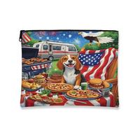 Bolsa de maquillaje de perro Beagle del 4 de julio de 7 x 9 pulgadas para bolsa de viaje, bolsa de cosméticos para barbacoa de 250 años, organizador portátil de lona con cremallera para aniversario