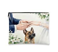 Bolsa de maquillaje de perro belga Malinois para boda, anillo romántico, bolsa de viaje para mujeres y niñas, organizador portátil de lona con cremallera, bolsa de aseo para mascotas, 7 x 9 pulgadas