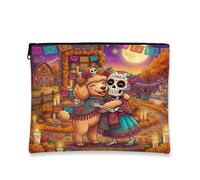 Bolsa de maquillaje de perro caniche del Día de los Muertos, divertida bolsa de viaje para cosméticos de esqueleto para mujeres, organizador portátil de lona con cremallera, bolsa de aseo de granja de
