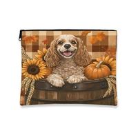 Bolsa de maquillaje de perro Cocker Spaniel de otoño de 7 x 9 pulgadas para bolso de viaje, bolsa de cosméticos vintage con patrón otoñal para mujeres, organizador portátil de lona con cremallera