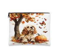 Bolsa de maquillaje de perro Cocker Spaniel de otoño de 7 x 9 pulgadas para bolso de viaje, bolsa de cosméticos de árbol de calabaza otoñal para mujer, divertido regalo de acuarela, portátil, de lona