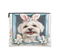 Bolsa de maquillaje de perro de Pascua, adorable bolsa de cosméticos de arte animal para mujeres, organizador de viaje con cremallera, regalo de vacaciones de primavera, 7 x 9 pulgadas