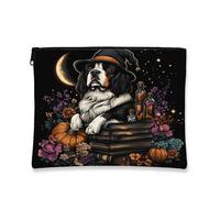 Bolsa de maquillaje de perro de San Bernardo de Halloween de 7 x 9 pulgadas para bolso de viaje, divertido libro de pociones de bruja, bolsa de cosméticos para mujer, organizador portátil de lona con