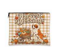 Bolsa de maquillaje de perro de San Bernardo de otoño, cosecha de vacaciones, bolsa de viaje para mujeres y niñas, organizador portátil pequeño de lona con cremallera, 7 x 9 pulgadas