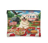 Bolsa de maquillaje de perro del 4 de julio de los Grandes Pirineos de 7 x 9 pulgadas para bolsa de viaje, bolsa de cosméticos para barbacoa de 250 años, organizador portátil de lona con cremallera