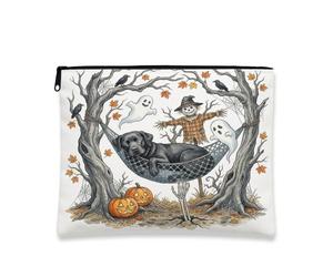 Bolsa de maquillaje de perro Labrador Retriever de Halloween para otoño, bolsa de viaje de 7 x 9 pulgadas, divertida bolsa de cosméticos de esqueleto fantasma para mujeres, organizador portátil