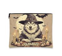 Bolsa de maquillaje de perro malamute de Alaska de Halloween de 7 x 9 pulgadas para bolsa de viaje, divertida bolsa de cosméticos de murciélago de bruja aterradora para mujeres, regalo de tarot bruja