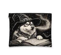 Bolsa de maquillaje de perro malamute de Alaska de Halloween de 7 x 9 pulgadas para bolsa de viaje, divertida bolsa de cosméticos de bruja mágica para mujeres, organizador portátil de lona con