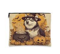 Bolsa de maquillaje de perro malamute de Alaska de Halloween de 7 x 9 pulgadas para bolso de viaje, bolsa de cosméticos vintage de bruja aterradora para mujer, caldero espeluznante, organizador