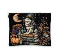 Bolsa de maquillaje de perro Malamute de Alaska de Halloween de 7 x 9 pulgadas para bolso de viaje, divertido libro de pociones de bruja, bolsa de cosméticos para regalo de mujer, organizador portátil