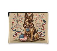 Bolsa de maquillaje de perro pastor alemán de fútbol, bolsa de viaje vintage para mujeres, organizador portátil de lona con cremallera, bolsa de aseo del 4 de julio, 7 x 9 pulgadas