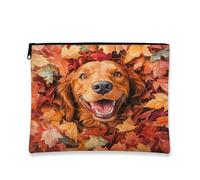 Bolsa de maquillaje de perro setter irlandés, divertida bolsa de viaje para cosméticos de hojas de arce otoñales para mujeres, regalos para niñas, organizador portátil pequeño de lona con cremallera