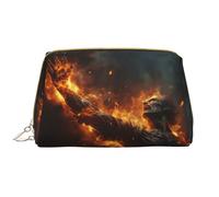 Bolsa de maquillaje de piel, bolsa de cosméticos Cool Fire Man Bolsa de viaje para mujeres, bolsa de maquillaje, organizador de bolsas de maquillaje de gran capacidad, bonita bolsa de maquillaje