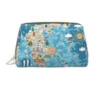 Bolsa de maquillaje de piel con cierre de mapa de Grecia, estuche para bolígrafos, papelería, lápiz labial, neceser, White, Talla única