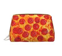 Bolsa de maquillaje de piel con cremallera 3D para pizza, peperoni, estuche para bolígrafos, papelería, lápiz labial, neceser, White, Talla única