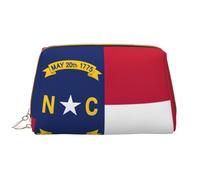 Bolsa de maquillaje de piel con cremallera de la bandera del estado de Carolina del Norte, bonita bolsa grande de apertura amplia, White, Talla única