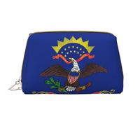 Bolsa de maquillaje de piel con cremallera de la bandera del estado de Dakota del Norte, estuche para bolígrafos, papelería, lápiz labial, neceser, White, Talla única