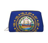 Bolsa de maquillaje de piel con cremallera de la bandera del estado de New Hampshire, bolsa de almacenamiento para artículos diversos, estuche para bolígrafos, White, Talla única