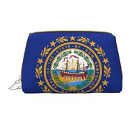 Bolsa de maquillaje de piel con cremallera de la bandera del estado de New Hampshire, bonita bolsa grande de apertura amplia, White, Talla única