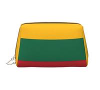 Bolsa de maquillaje de piel con cremallera de mano con diseño de bandera de Lituania, White, Talla única