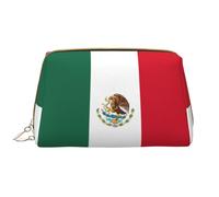 Bolsa de maquillaje de piel con cremallera de mano con diseño de la bandera de México, bonita bolsa grande de apertura amplia, White, Talla única