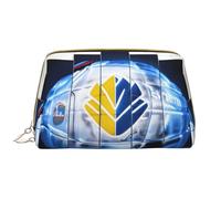 Bolsa de maquillaje de piel con cremallera y diseño artístico de hockey sobre hielo, bonita bolsa grande de apertura amplia, White, Talla única