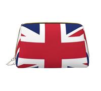 Bolsa de maquillaje de piel con cremallera y diseño de bandera del Reino Unido, White, Talla única