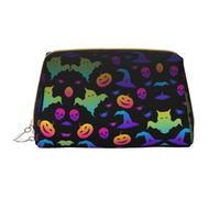 Bolsa de maquillaje de piel con diseño de arco iris, diseño de fantasma, con diseño de arañas y sombrero de bruja y fantasma, bolsa de maquillaje, estuche para lápices labiales, White, Talla única