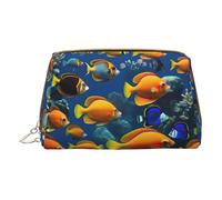 Bolsa de maquillaje de piel con estampado de hippies de teñido anudado, pequeña bolsa de cosméticos para mujer, organizador de cosméticos para bolso, The Underwater World Tropical Fish, One Size