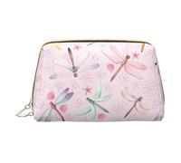 Bolsa de maquillaje de piel con estampado "Happy Valentine's Day" para mujer, bolsa de maquillaje organizadora de cosméticos para bolso, Libélula pintada a mano, One Size