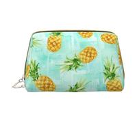 Bolsa de maquillaje de piel con estampado "Happy Valentine's Day" para mujer, bolsa de maquillaje organizadora de cosméticos para bolso, Piña verde., One Size