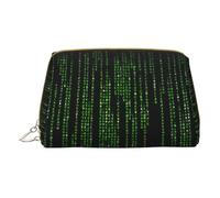 Bolsa de maquillaje de piel con estampado "Happy Valentine's Day" para mujer, bolsa de maquillaje organizadora de cosméticos para bolso, Binario de números verdes, One Size
