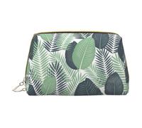 Bolsa de maquillaje de piel con estampado "Happy Valentine's Day" para mujer, bolsa de maquillaje organizadora de cosméticos para bolso, Hojas tropicales verdes, One Size