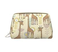 Bolsa de maquillaje de piel con estampado "Happy Valentine's Day" para mujer, bolsa de maquillaje organizadora de cosméticos para bolso, Jirafas dibujadas a mano, One Size