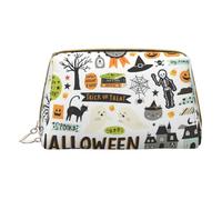 Bolsa de maquillaje de piel con estampado "Happy Valentine's Day" para mujer, bolsa de maquillaje organizadora de cosméticos para bolso, Álbum de recortes de Halloween, One Size