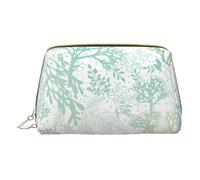 Bolsa de maquillaje de piel con estampado "Happy Valentine's Day" para mujer, bolsa de maquillaje organizadora de cosméticos para bolso, Algas marinas verdes y azules, One Size